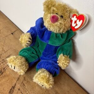 Ty Attic Treasures Vintage 1993 Piccadilly Bear Clown Green Blue Jester 8.5"